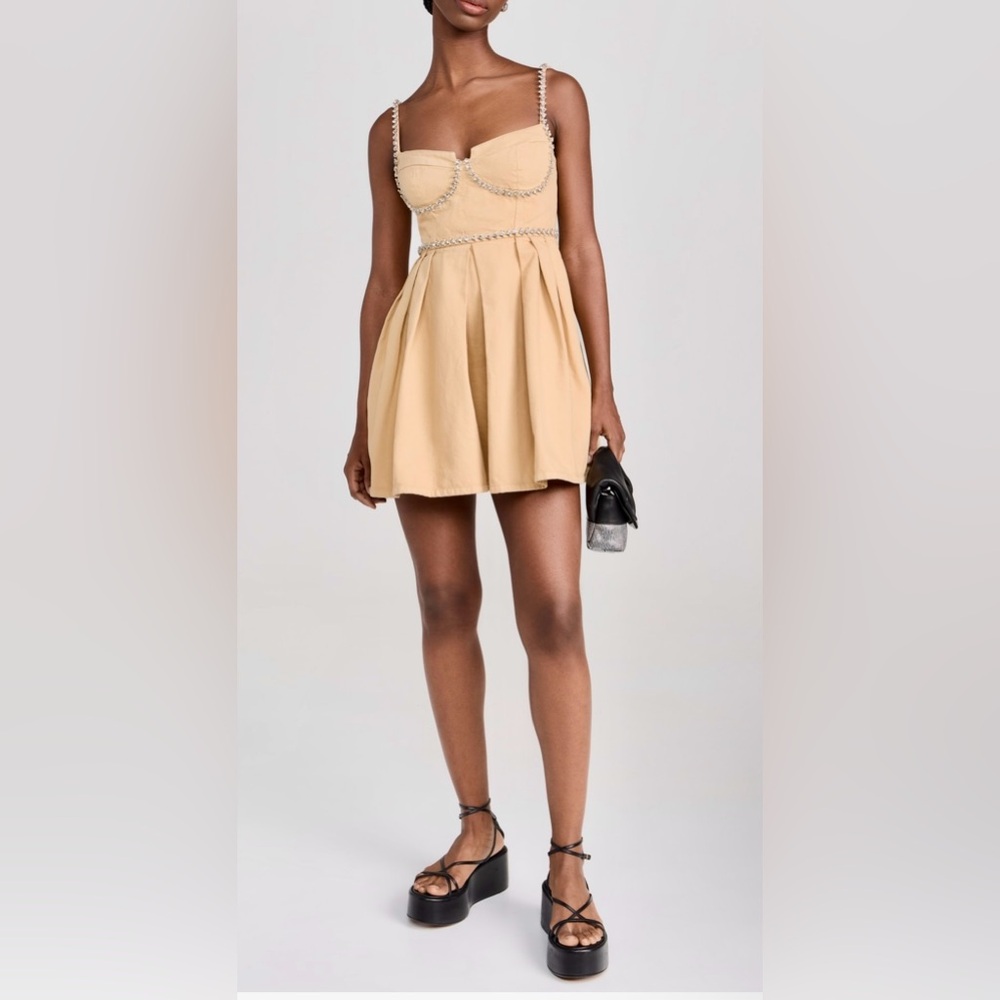 Self-Portrait Diamanté Tan Mini Dress with Embellished Straps